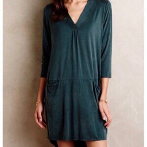 Anthropologie Dolan Left Coast Tegan Green Cupro Tunic Dress V Neck Sz L